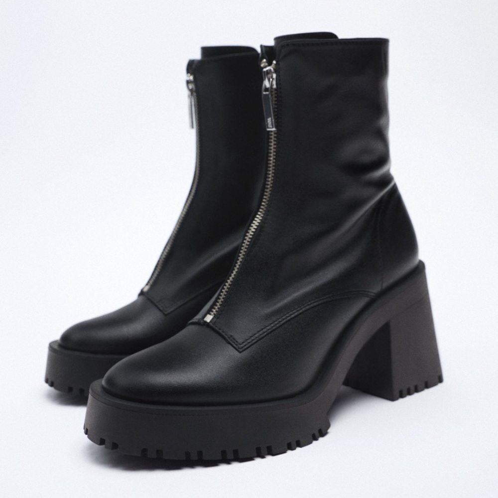 ZARA Zippered Leather Heeled Boots